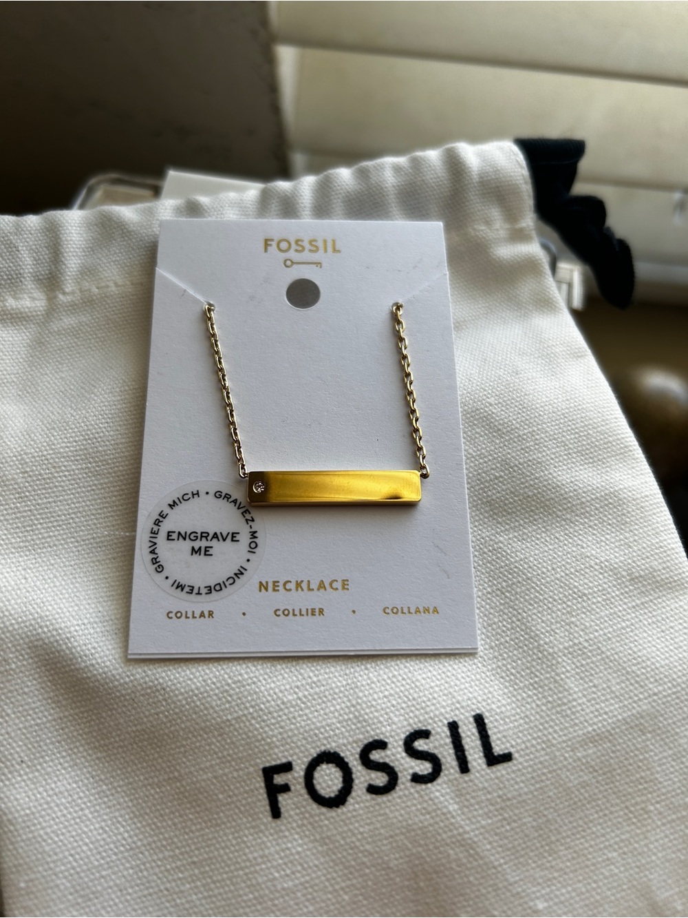 Fossil Gold-tone Engravable Bar Necklace - Picture 8 of 8